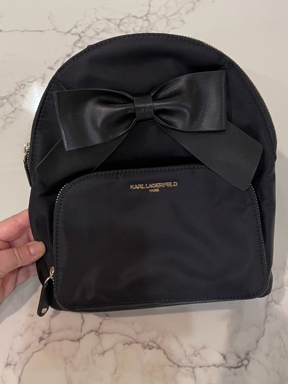 NWOT - Karl Lagerfeld Black Backpack with Leather Bow - Picture 5 of 12